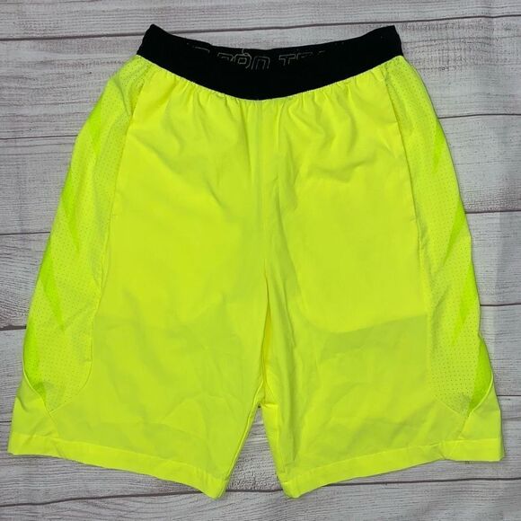 Nike pro training pull on shorts w/front pockets neon yellow & black sz S men - Picture 4 of 8
